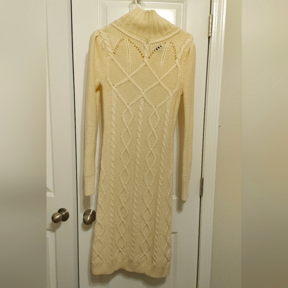 Cream thick cable knit turtleneck sweater dress